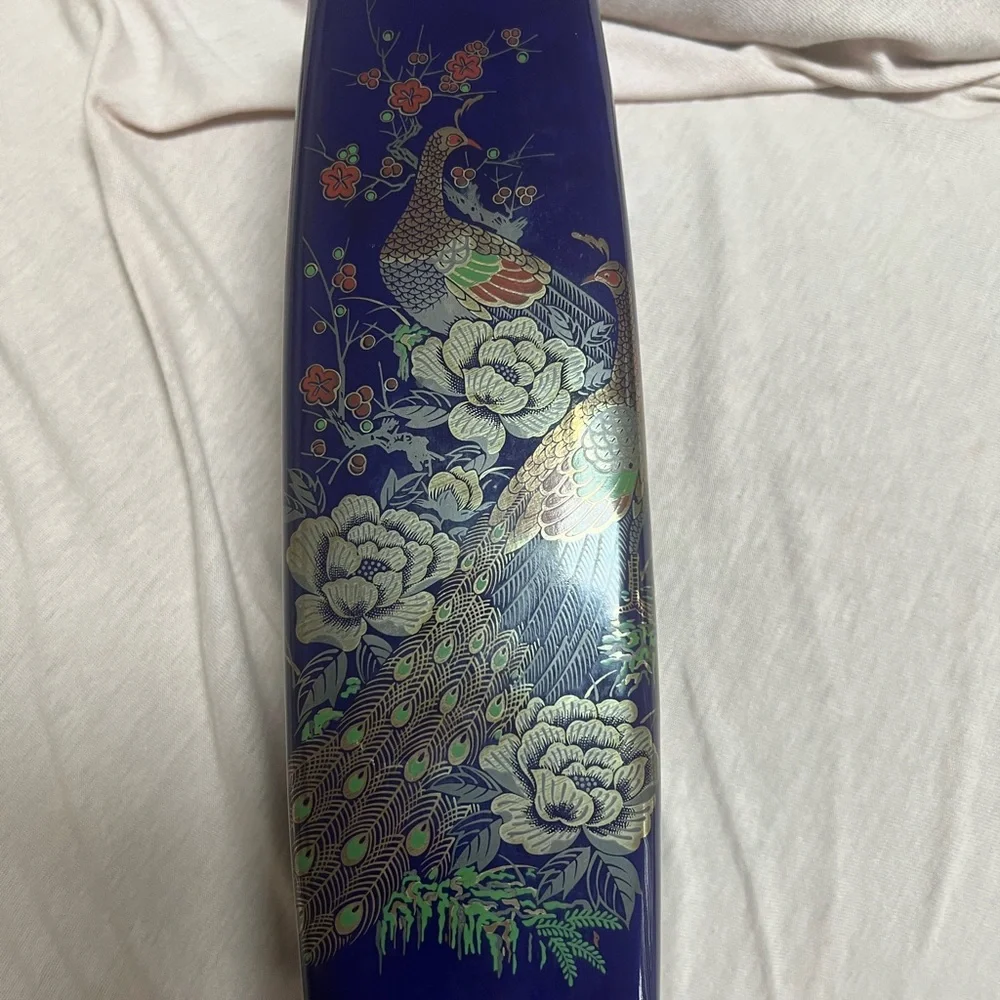 COBOLT blue Japanese peacock vase 11”/3” - Picture 2 of 6